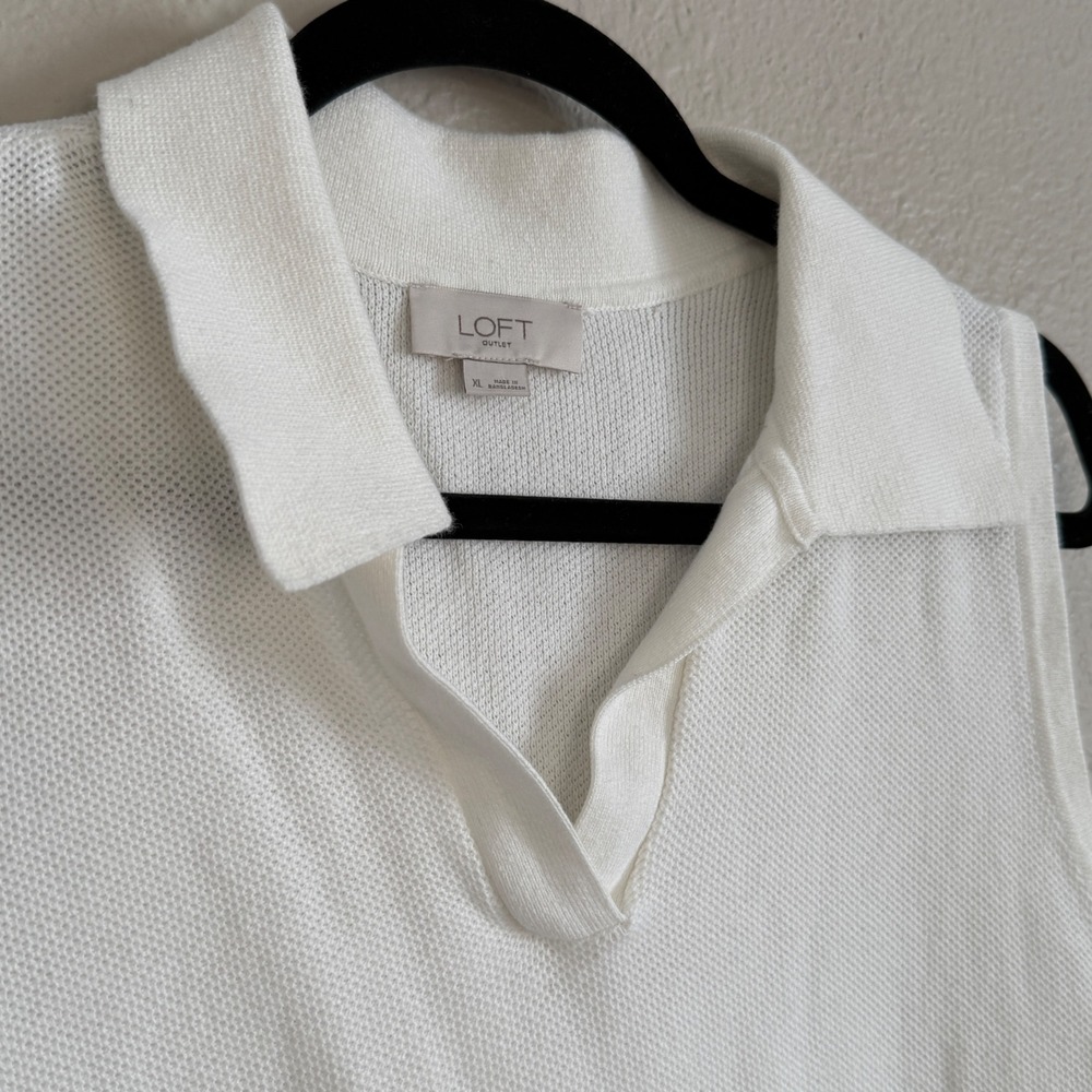 LOFT Womens‎ XL White Sleeveless Polo Knit Top Preppy Beach Nautical Old Money